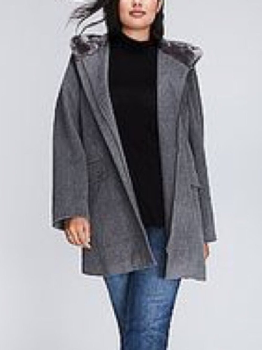 Lane Bryant size 22/24 Gray Wool Blend And Faux Fur Trim Hood Zip Front Coat